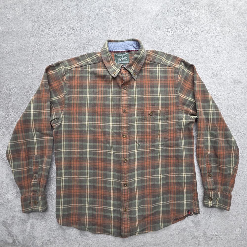 Woolrich Shirt Mens L Brown Plaid Flannel Long Sleeve Button Up Cotton